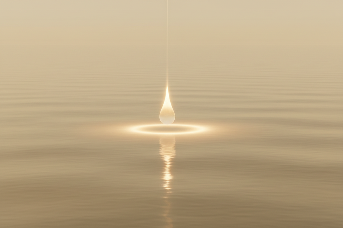 Zacht gouden licht boven stil water — symbool voor innerlijke rust en spiritueel bewustzijn